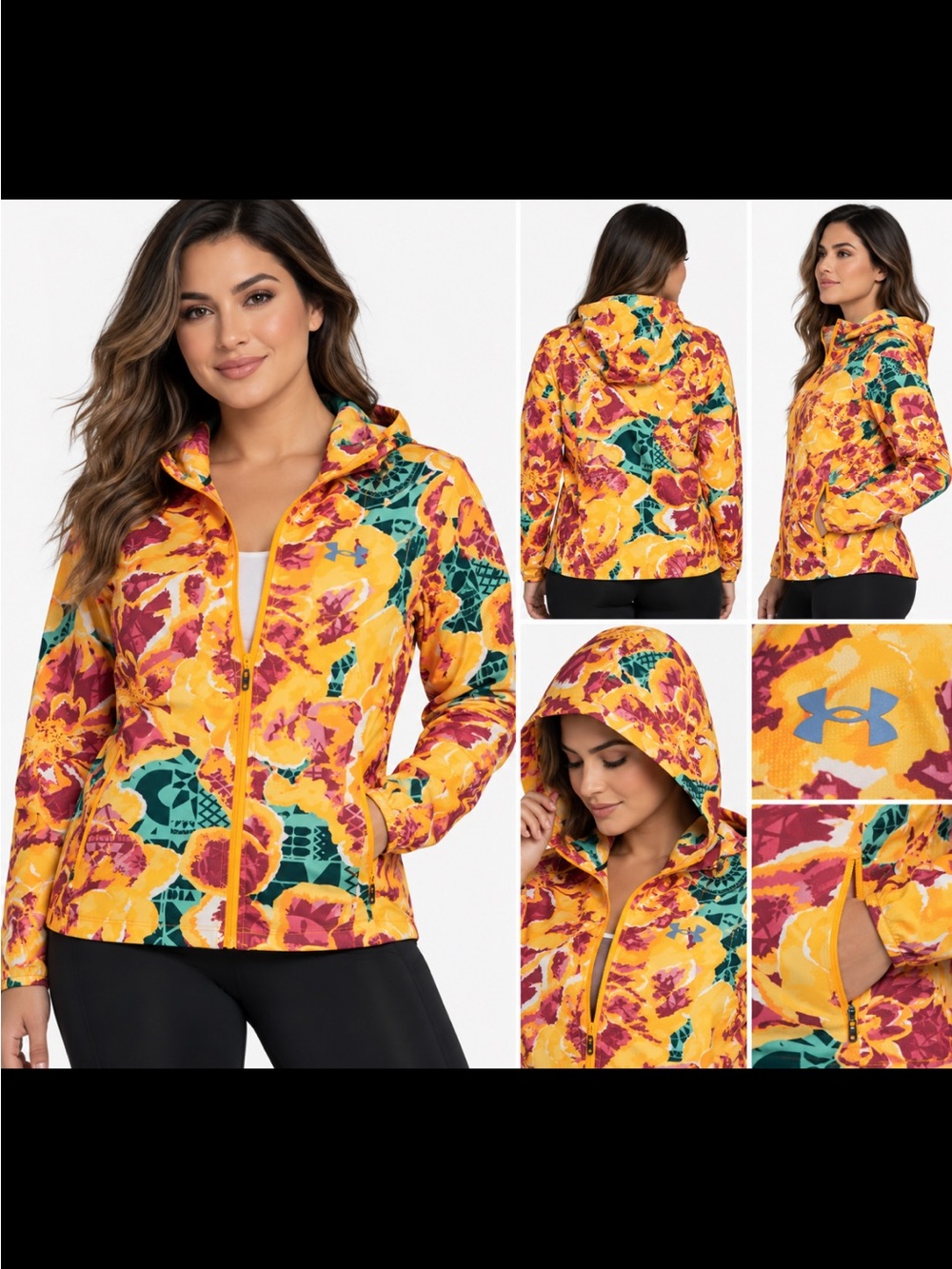 Under Armour Women’s M Floral Hooded Full Zip Windbreaker Jacket Multicolor